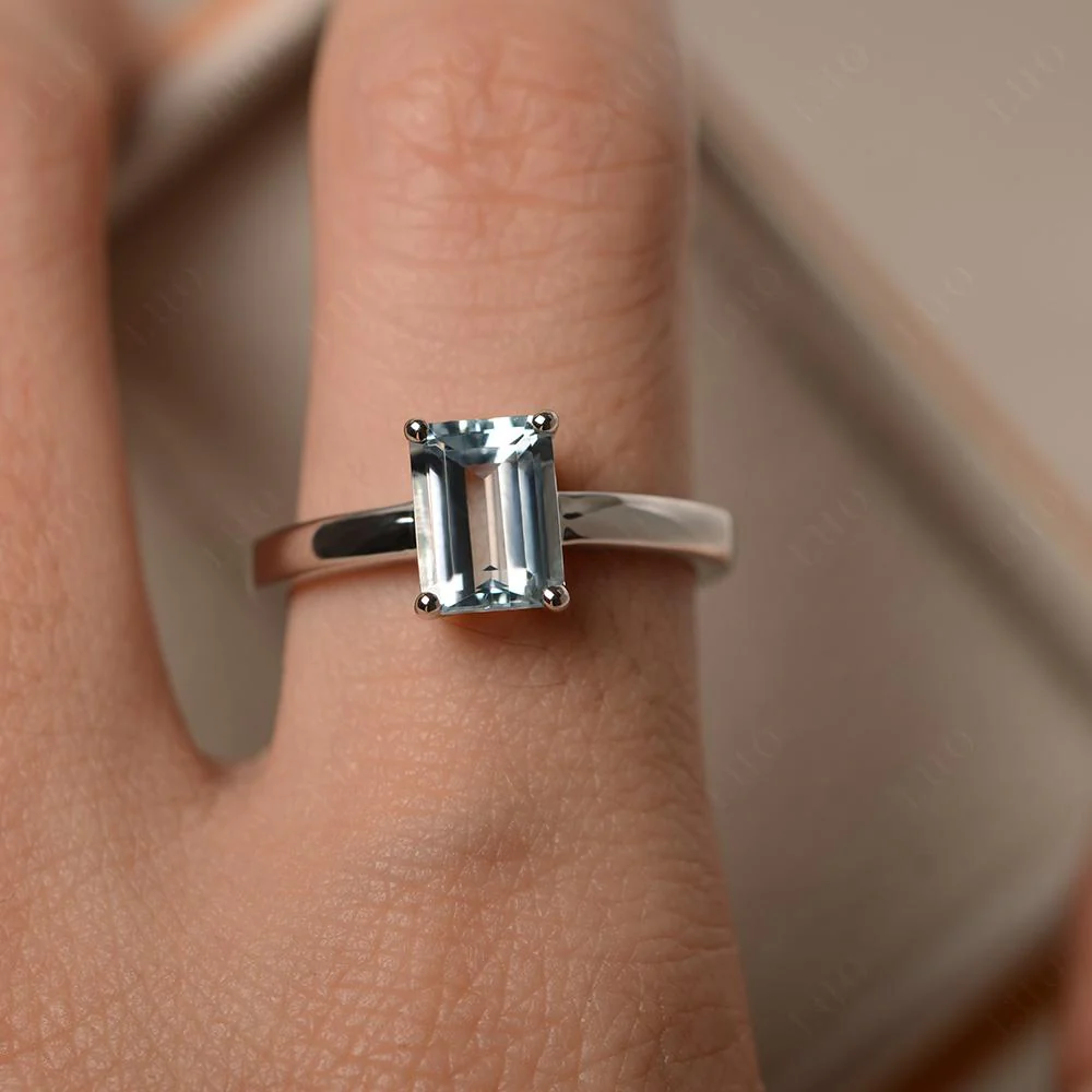 Emerald Cut Aquamarine Solitaire Ring - Image 32