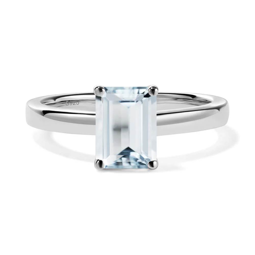 Emerald Cut Aquamarine Solitaire Ring - Image 6
