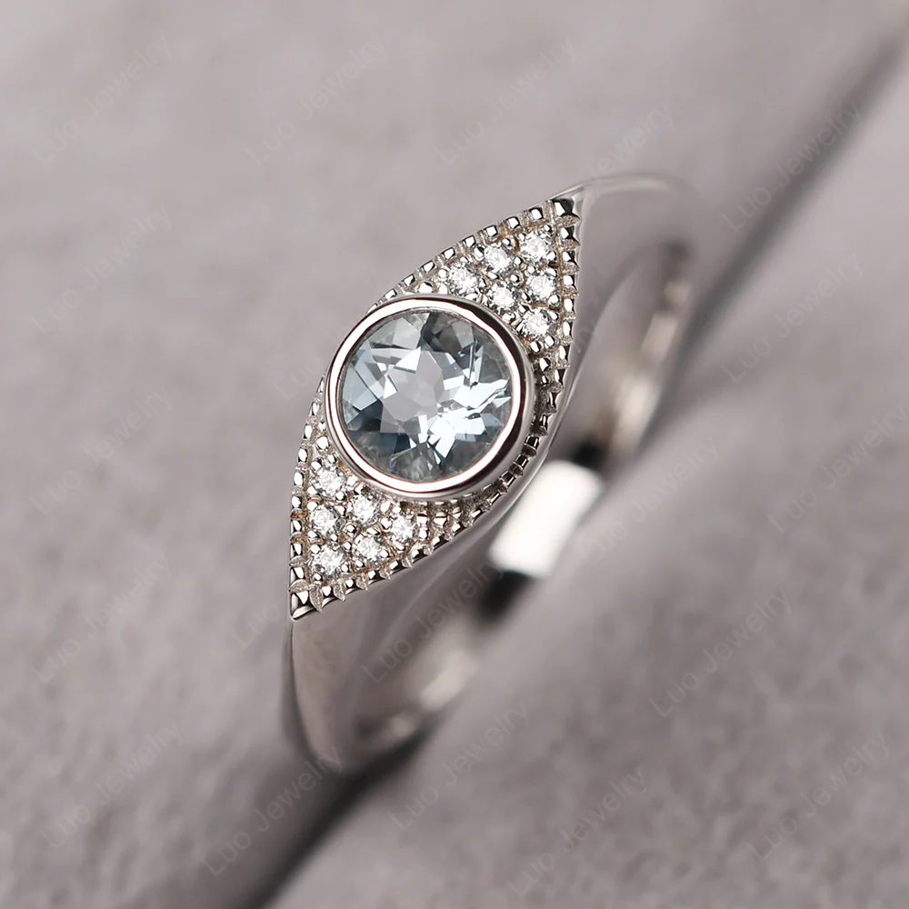 Aquamarine Bezel Set Evil Eye Ring - Image 3