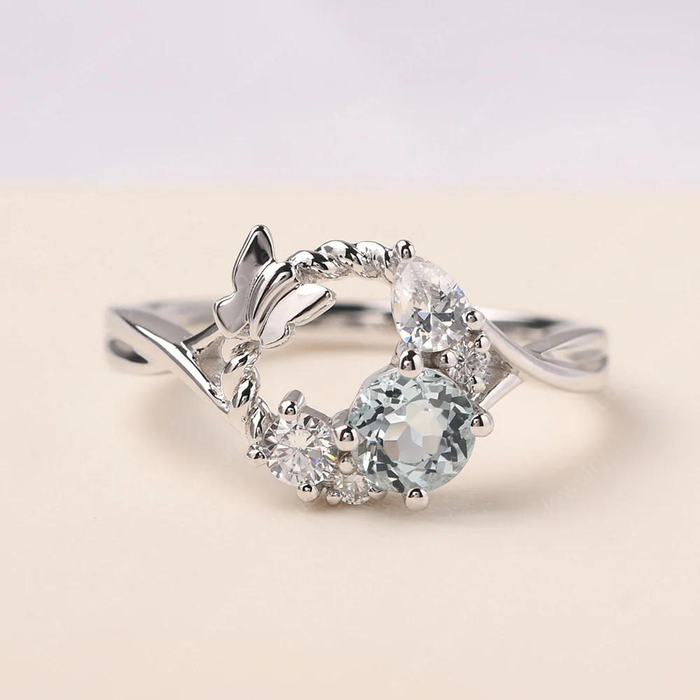 Aquamarine Floral Cluster Ring