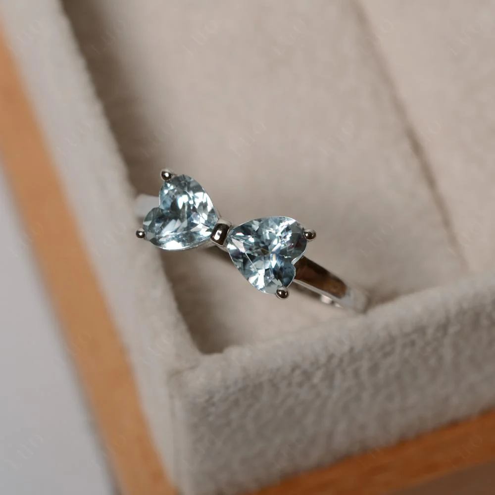 Two Stone Heart Aquamarine Ring - Image 11