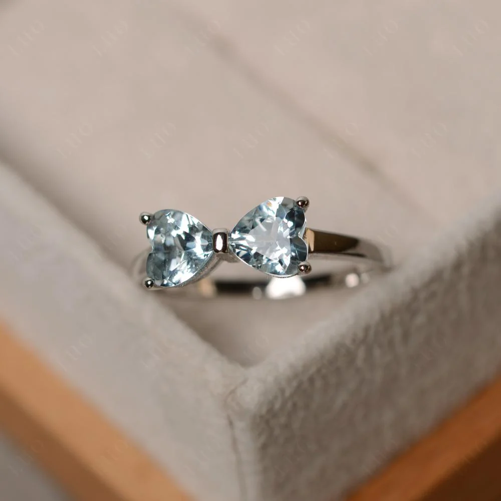 Two Stone Heart Aquamarine Ring - Image 12