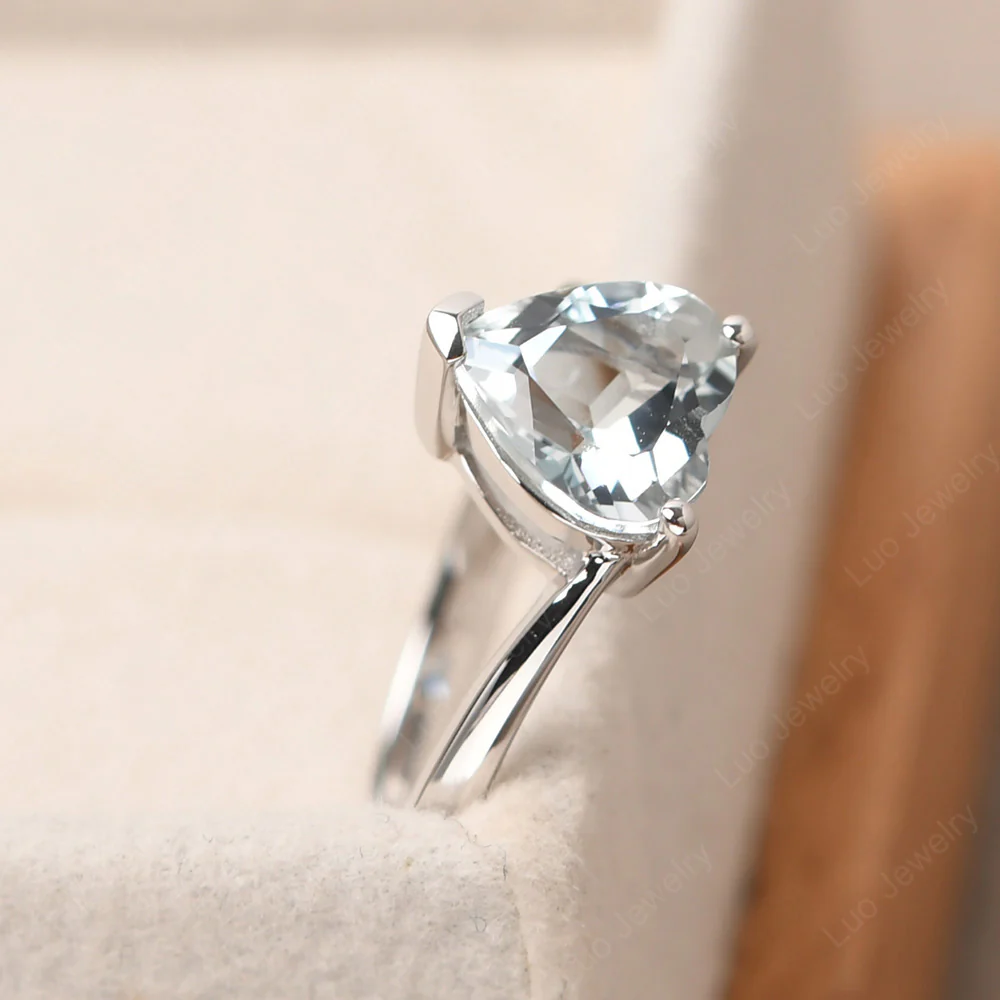 Aquamarine Heart Solitaire Engagement Ring - Image 3