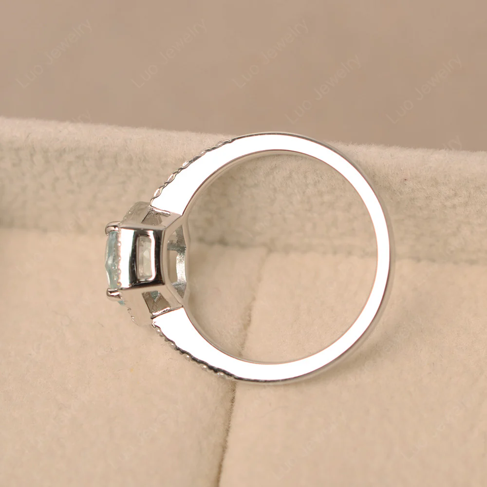 Aquamarine Hexagon Halo Engagement Ring - Image 3