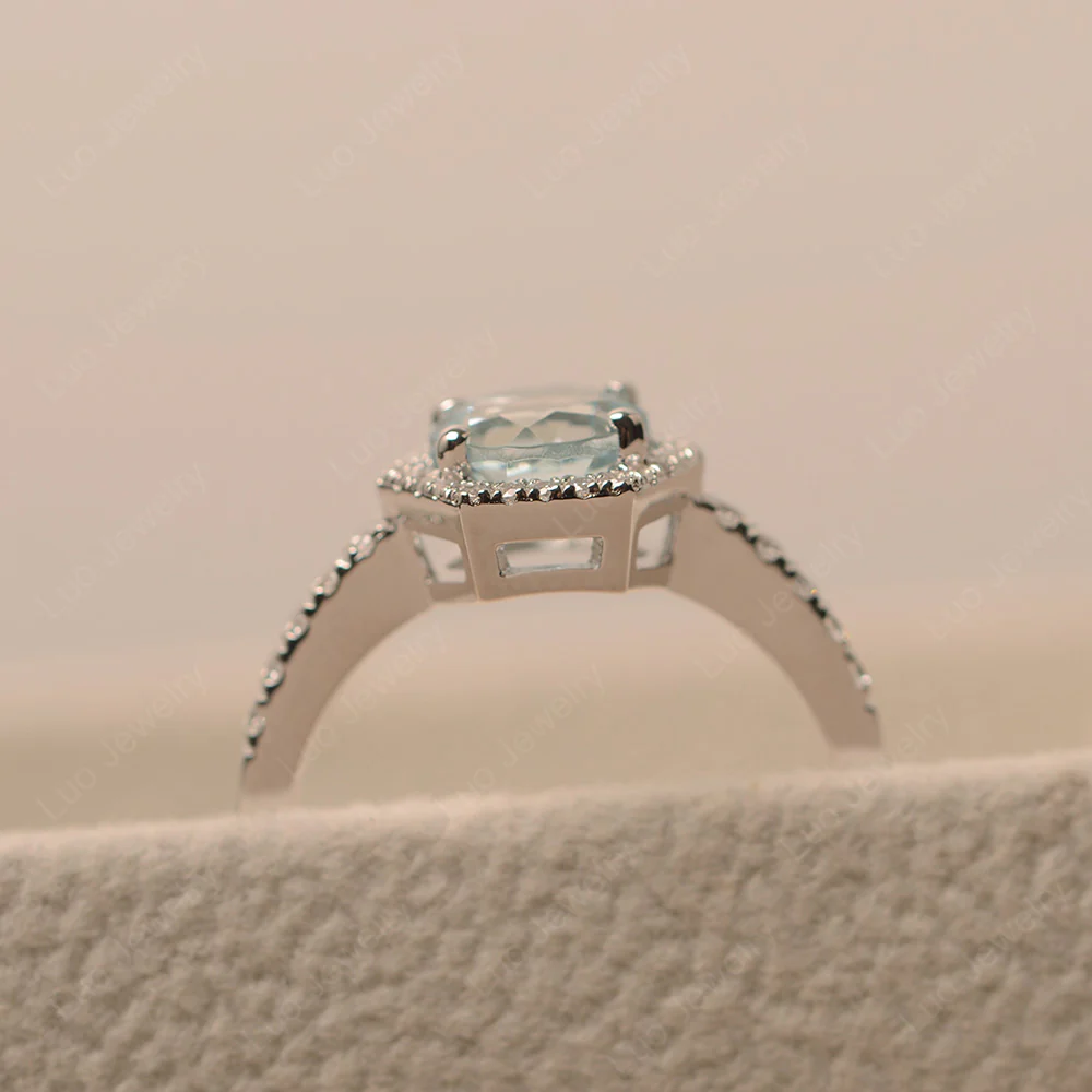 Aquamarine Hexagon Halo Engagement Ring - Image 4