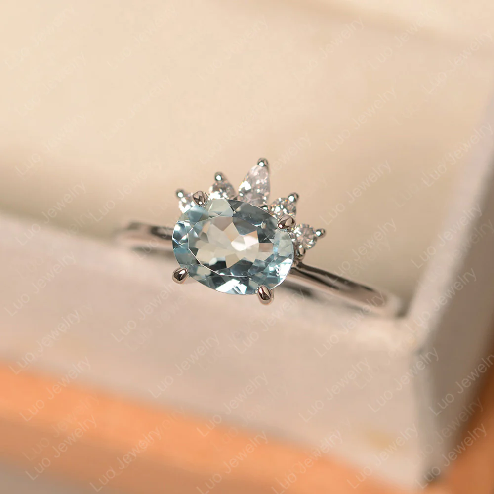 Half Sunburst Oval Aquamarine Ring - Image 2