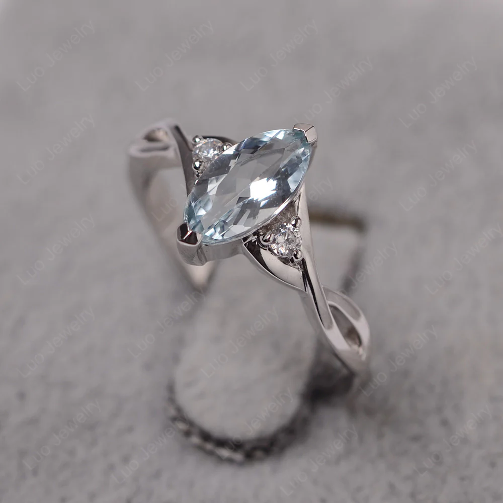 Aquamarine Marquise Twist Engagement Ring - Image 2