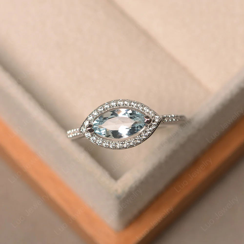 Aquamarine Marquise Halo Engagement Ring