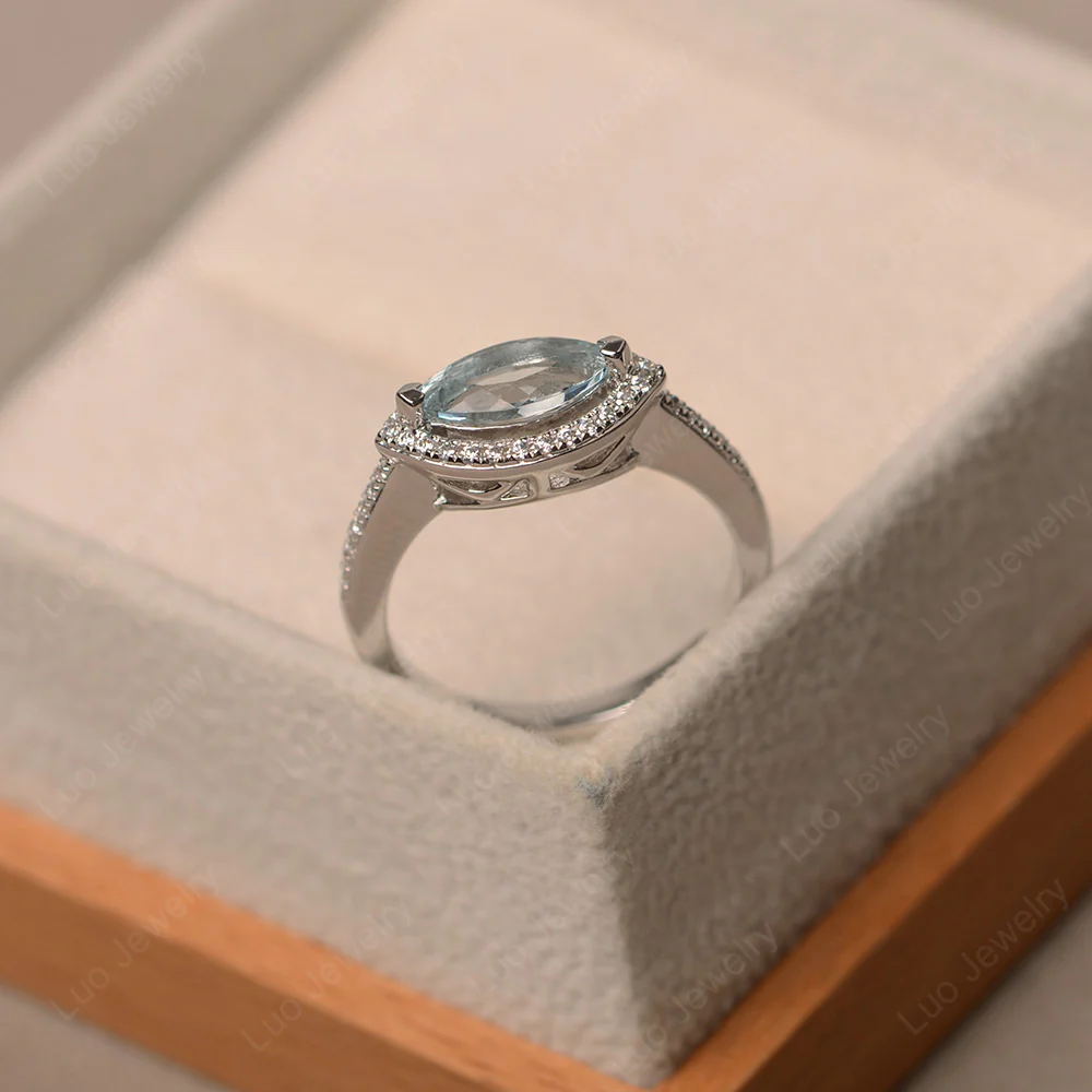 Aquamarine Marquise Halo Engagement Ring - Image 2