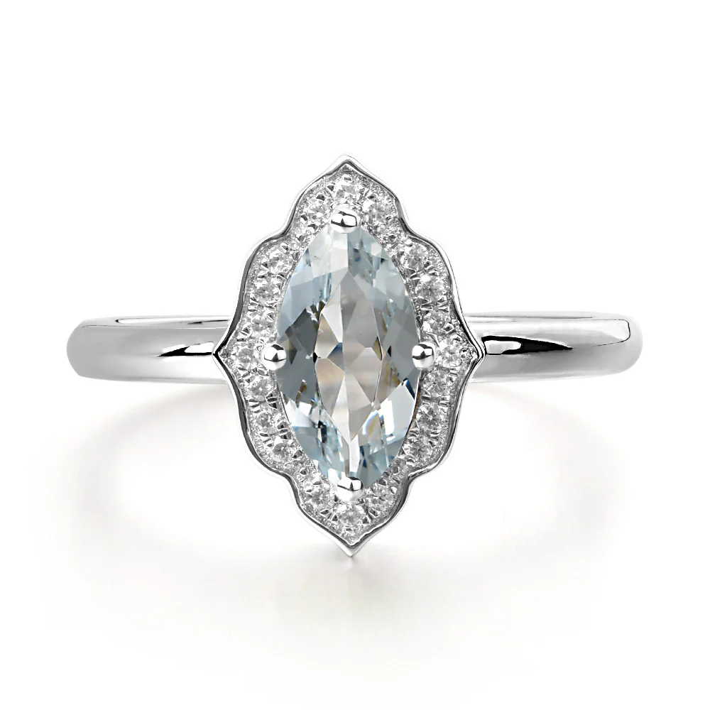 Marquise Cut Aquamarine Halo Engagement Ring