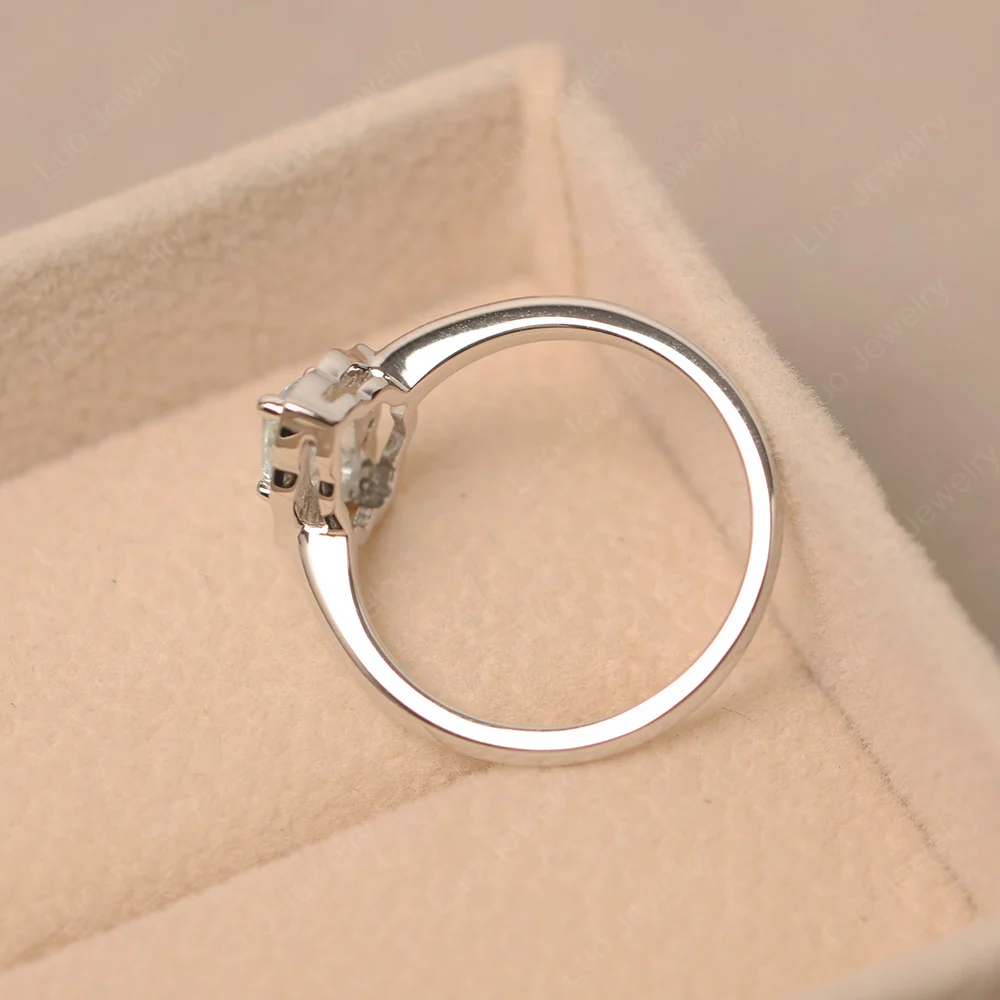 Marquise Cut Aquamarine Halo Engagement Ring - Image 4