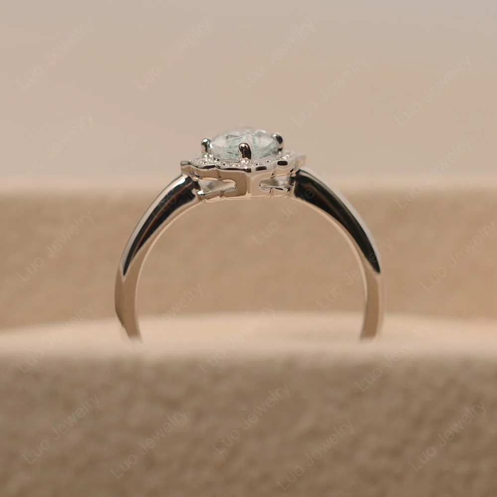 Marquise Cut Aquamarine Halo Engagement Ring - Image 5