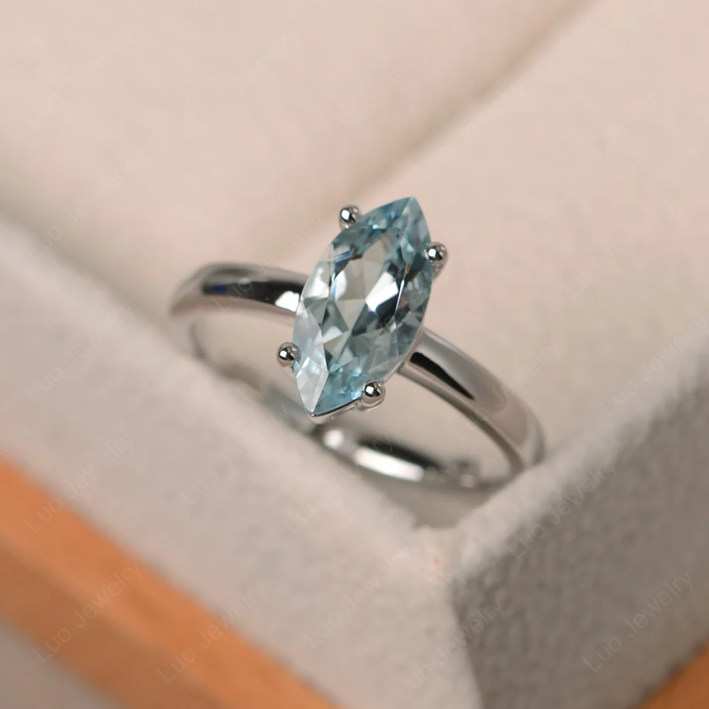 Aquamarine Marquise Solitaire Engagement Ring - Image 2