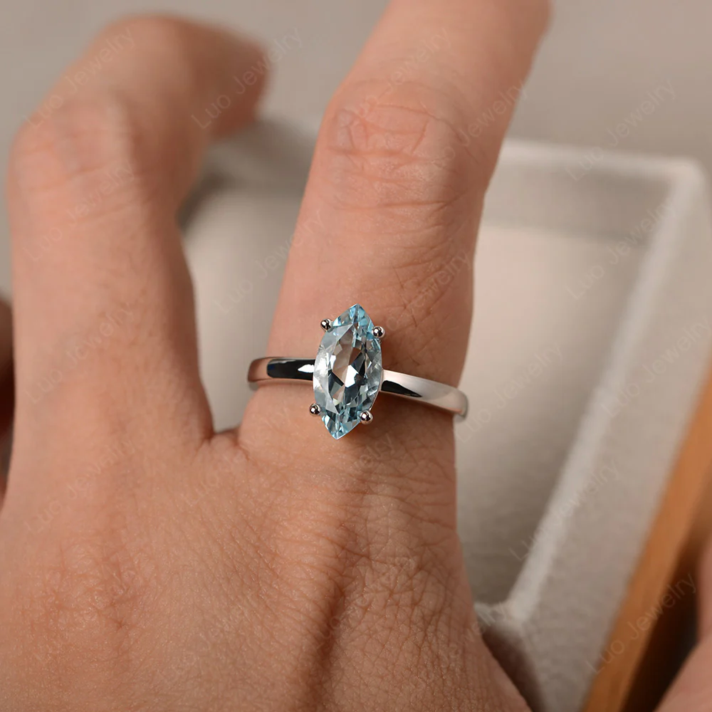 Aquamarine Marquise Solitaire Engagement Ring - Image 4
