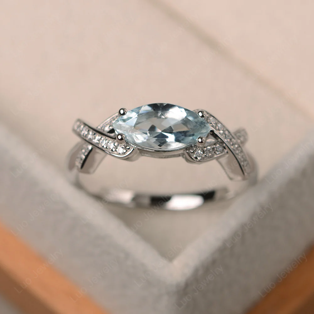 Aquamarine East West Criss Cross Ring