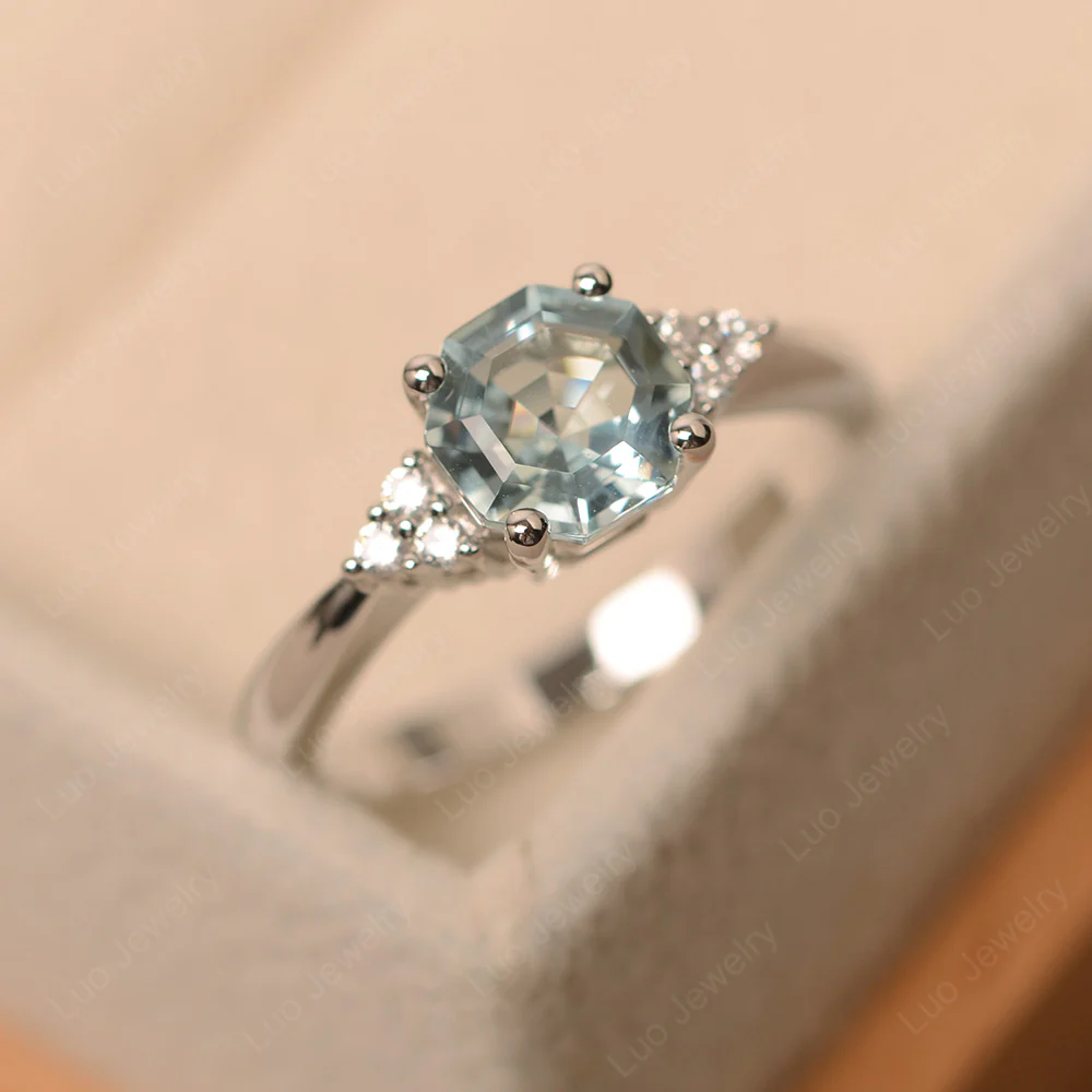 Octagon Cut Aquamarine Engagement Ring - Image 2