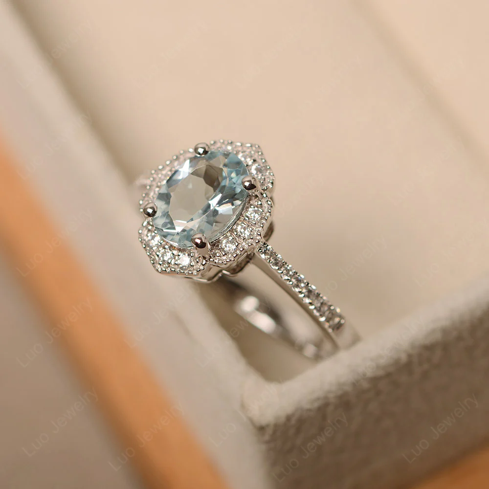 Milgrain Halo Aquamarine Engagement Ring - Image 2