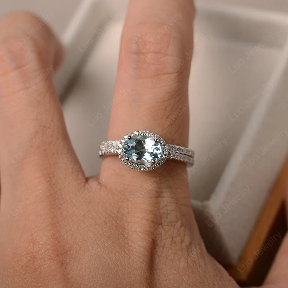 Aquamarine Oval Wedding Ring Set - Image 2