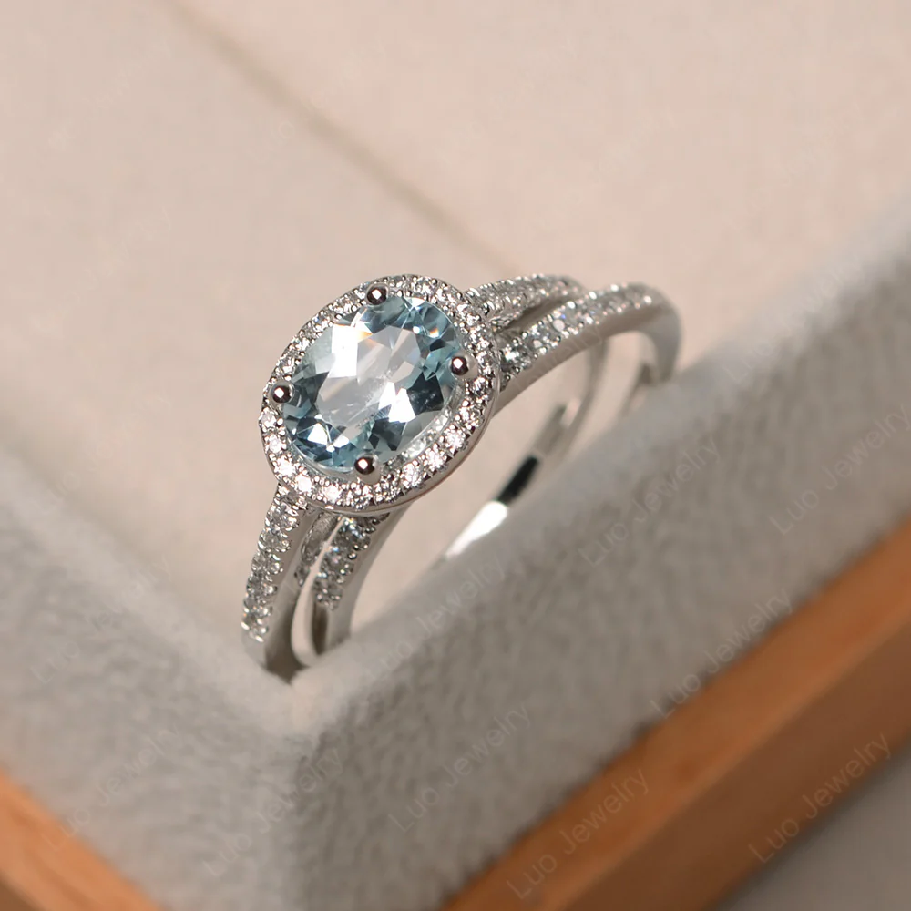 Aquamarine Oval Wedding Ring Set - Image 3