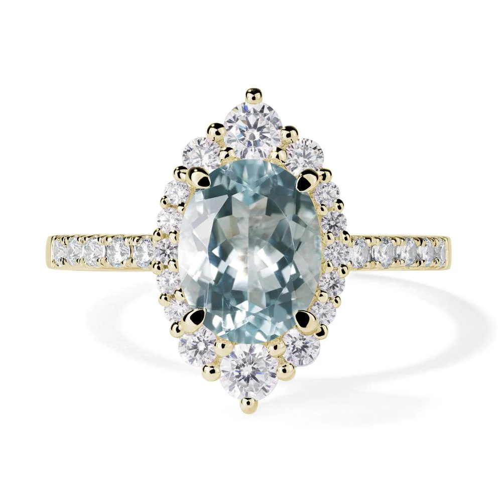 Oval Aquamarine Halo Cluster Ring - Image 5