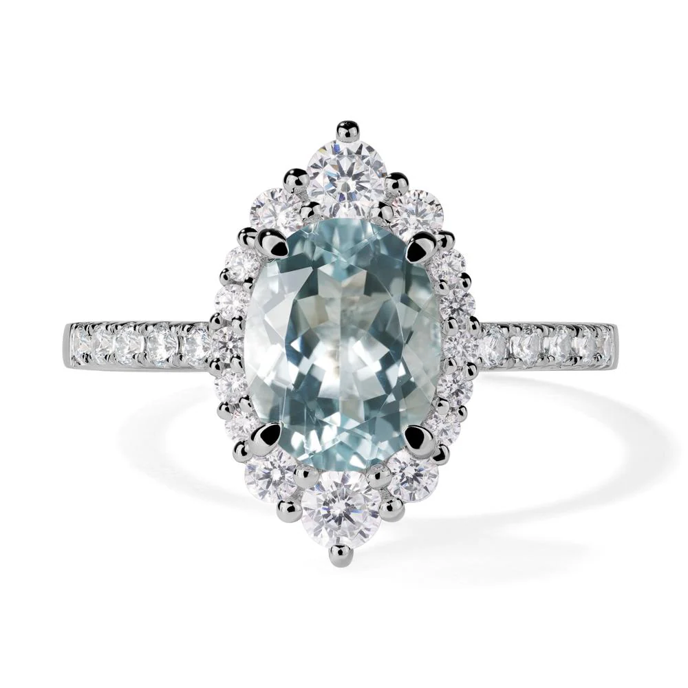 Oval Aquamarine Halo Cluster Ring - Image 6