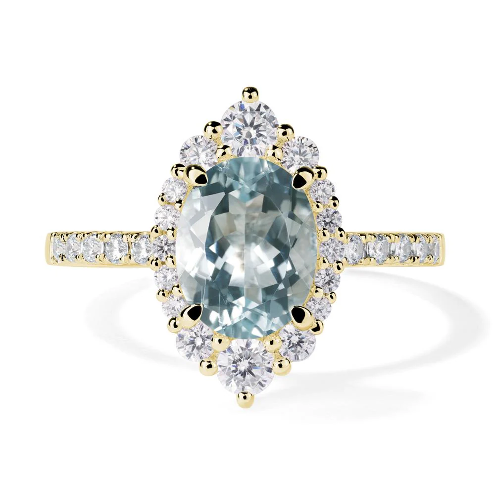 Oval Aquamarine Halo Cluster Ring - Image 8