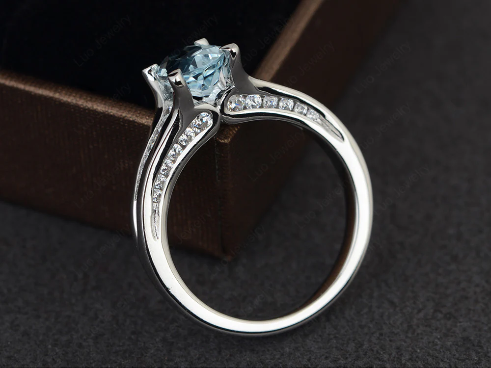 Aquamarine Channel Set Engagement Ring - Image 3