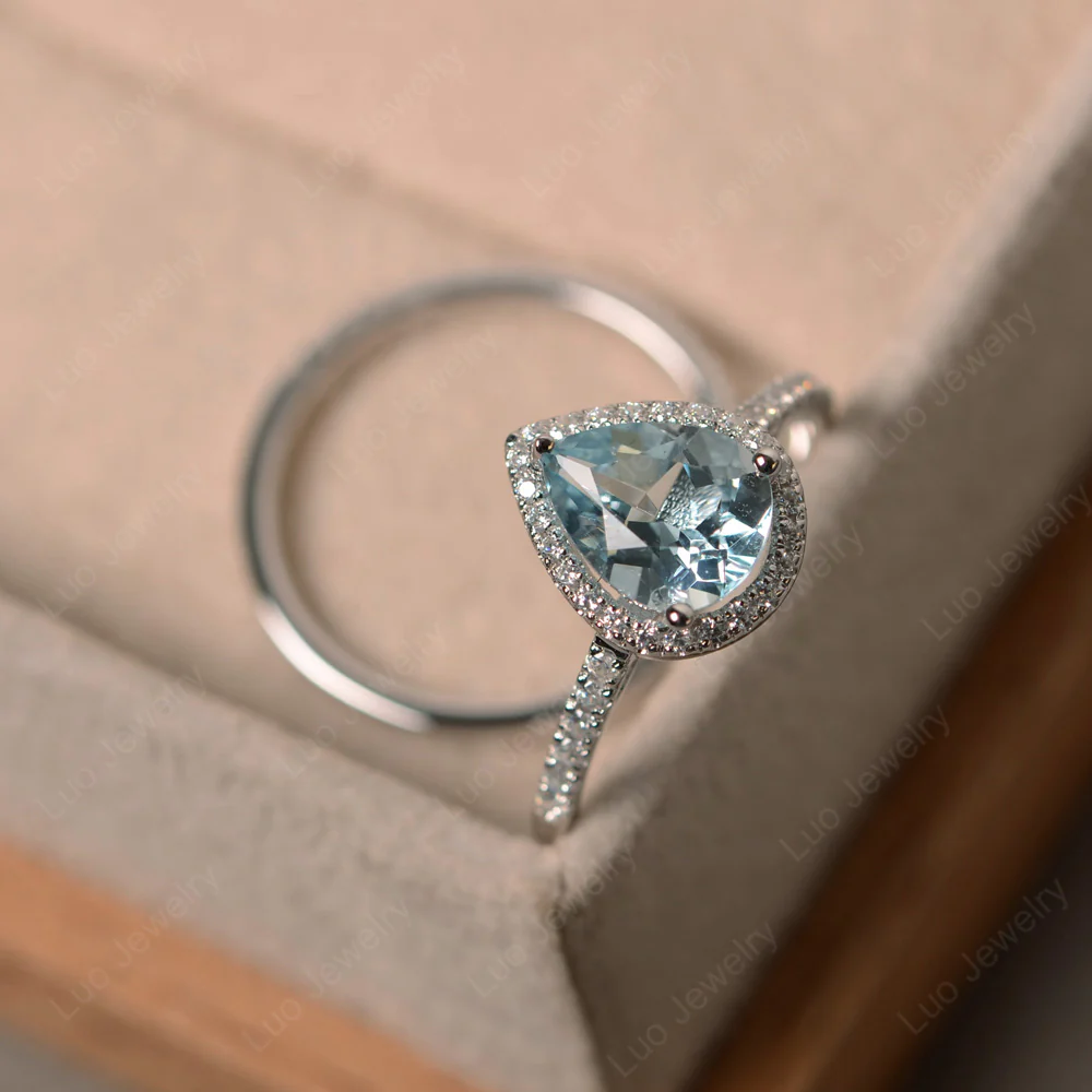 Pear Shaped Aquamarine Bridal Set Rings - Image 3