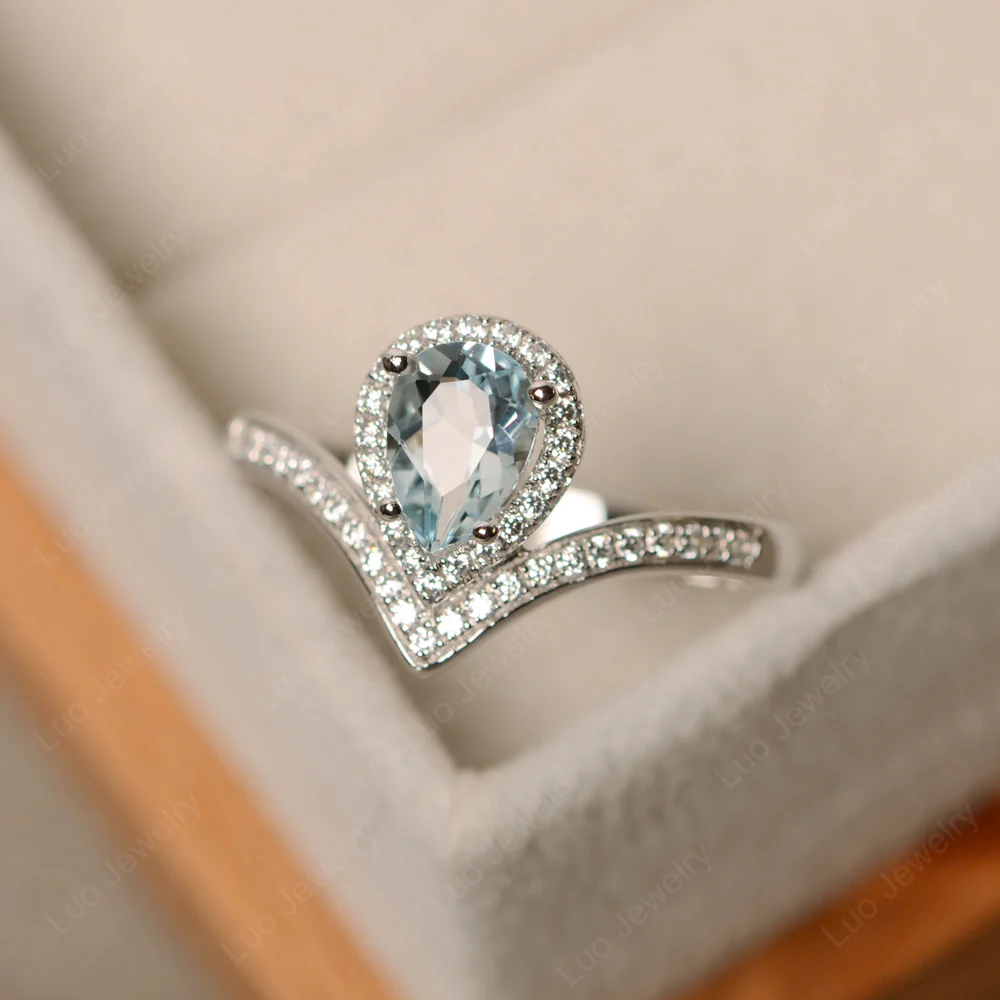Teardrop Shaped Aquamarine Chevron Ring