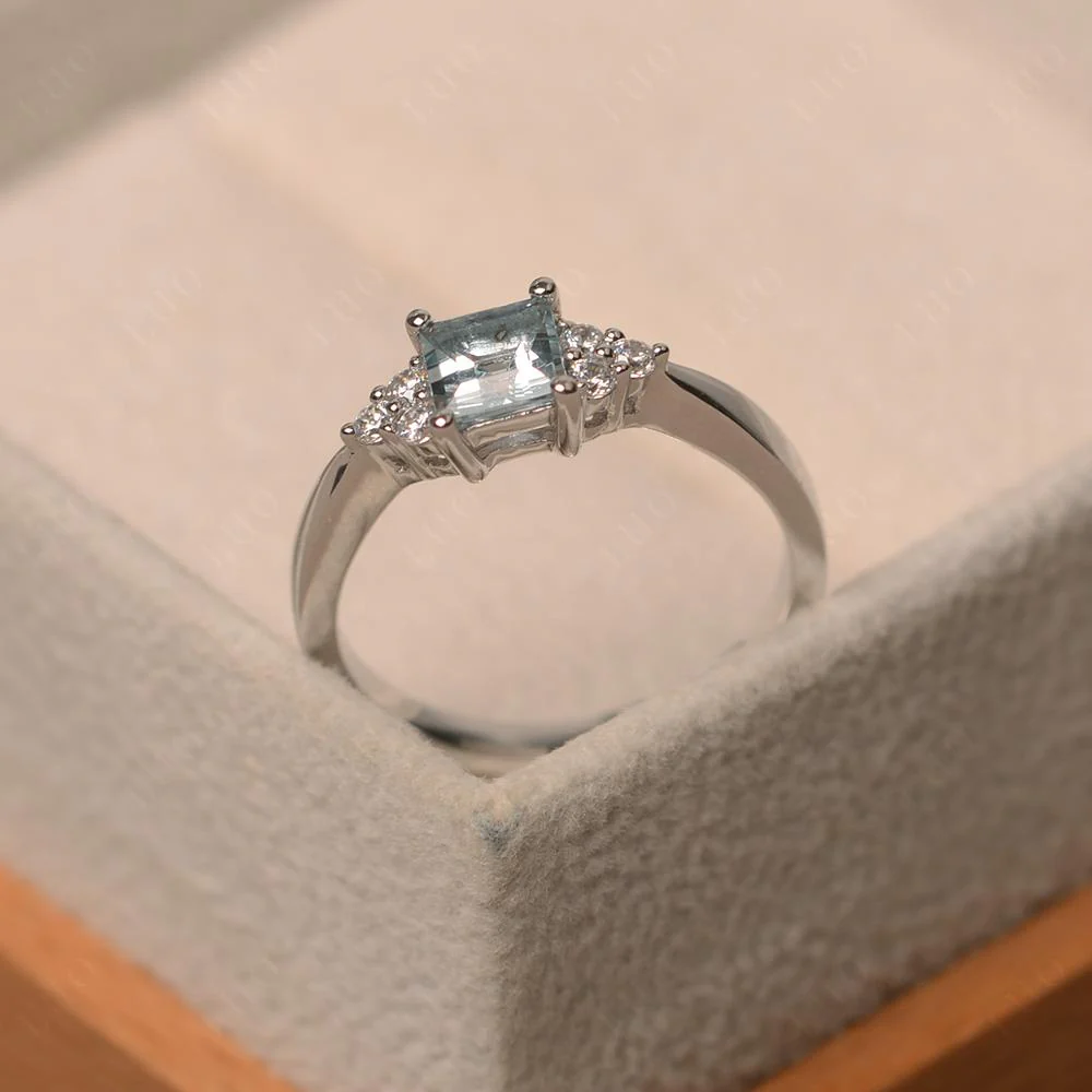 Square Cut Aquamarine Petite Ring - Image 30