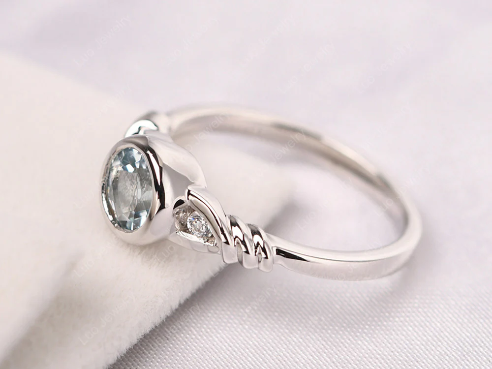Aquamarine Ring Round Bezel Engagement Ring - Image 2