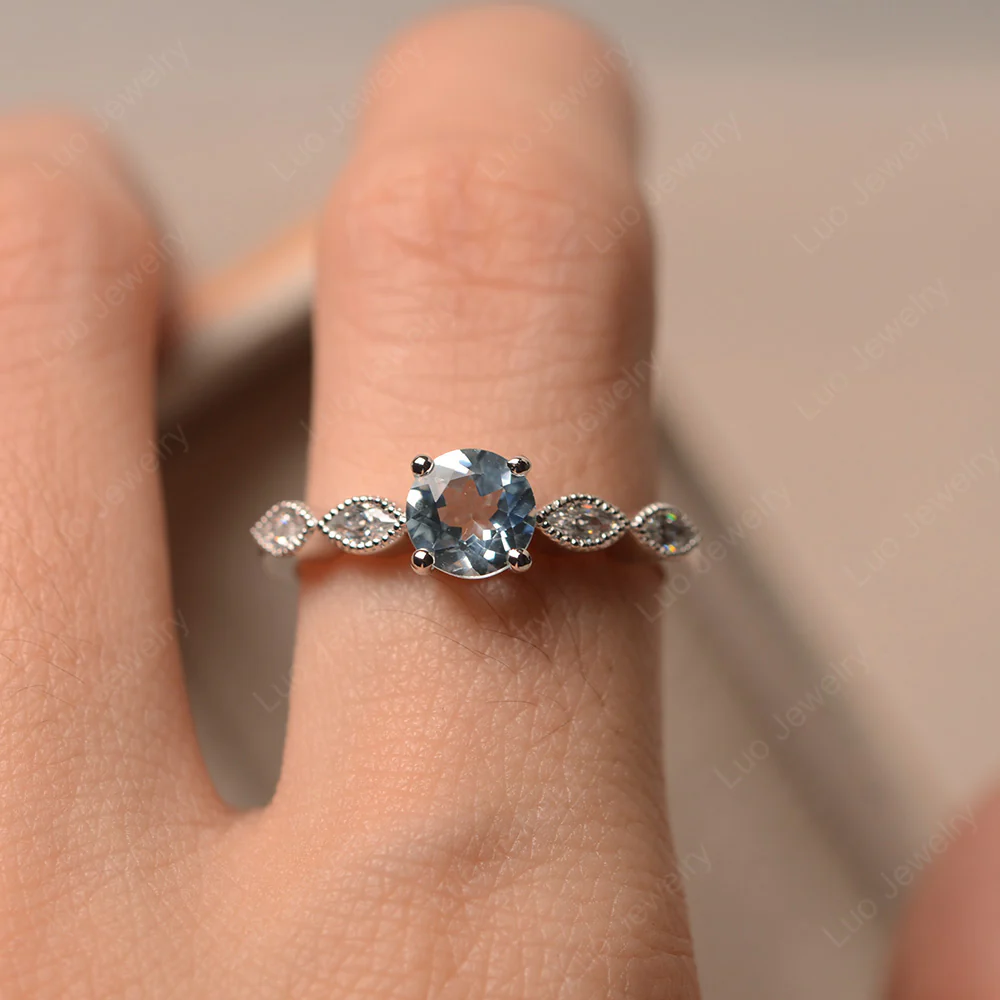 Aquamarine Milgrain Vintage Inspired Ring - Image 4