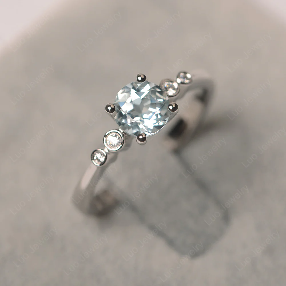 Aquamarine Ring Round Cut Engagement Ring