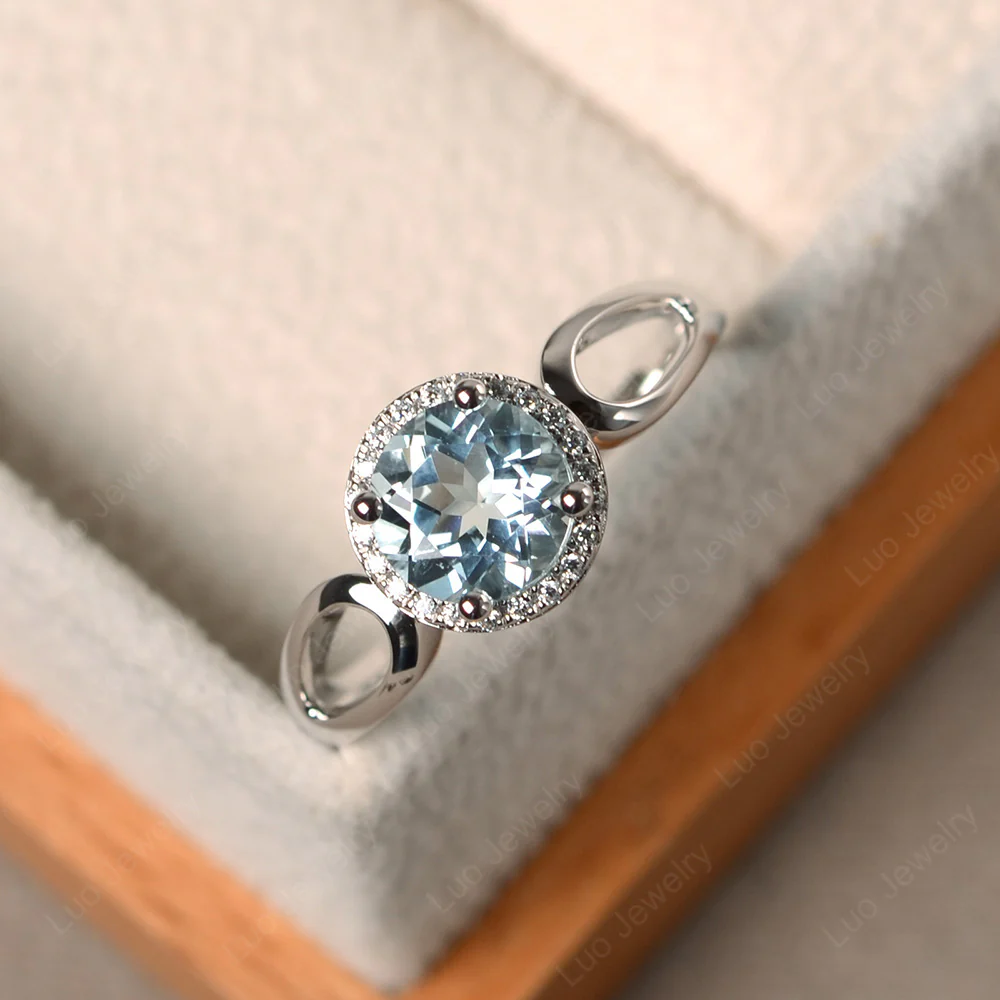 Aquamarine Halo Engagement Ring Split Shank - Image 2