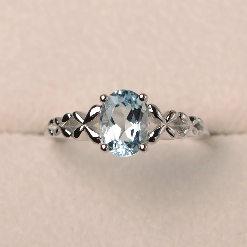 Aquamarine Solitaire Oval Engagement Ring