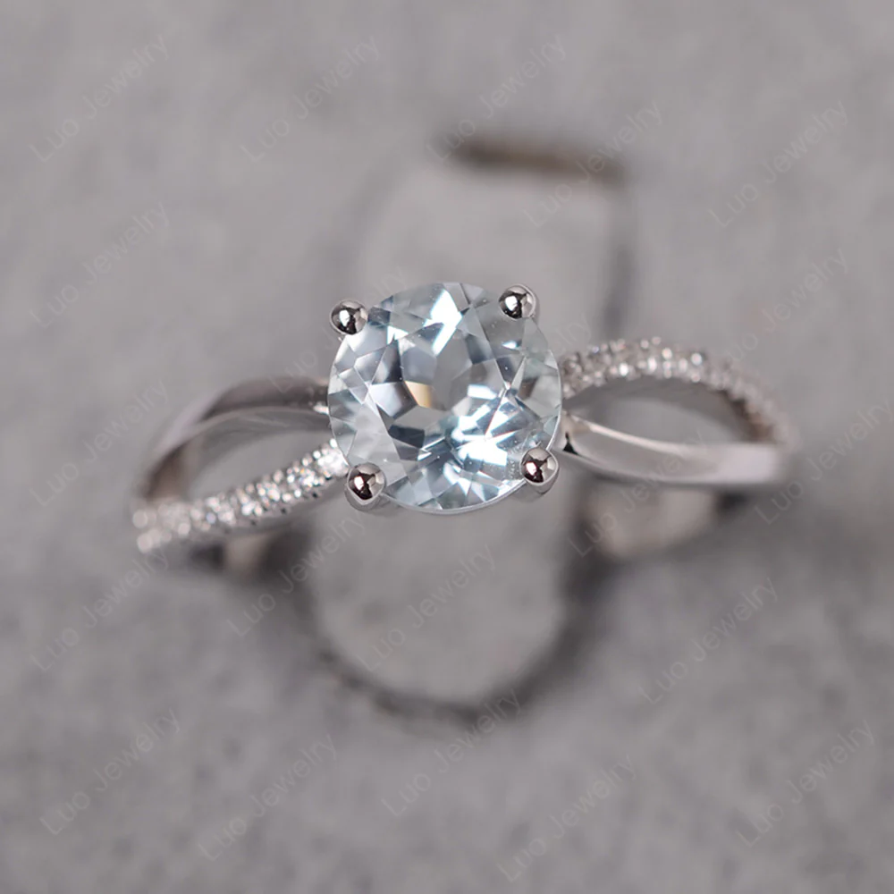 Aquamarine Ring Split Shank Engagement Ring