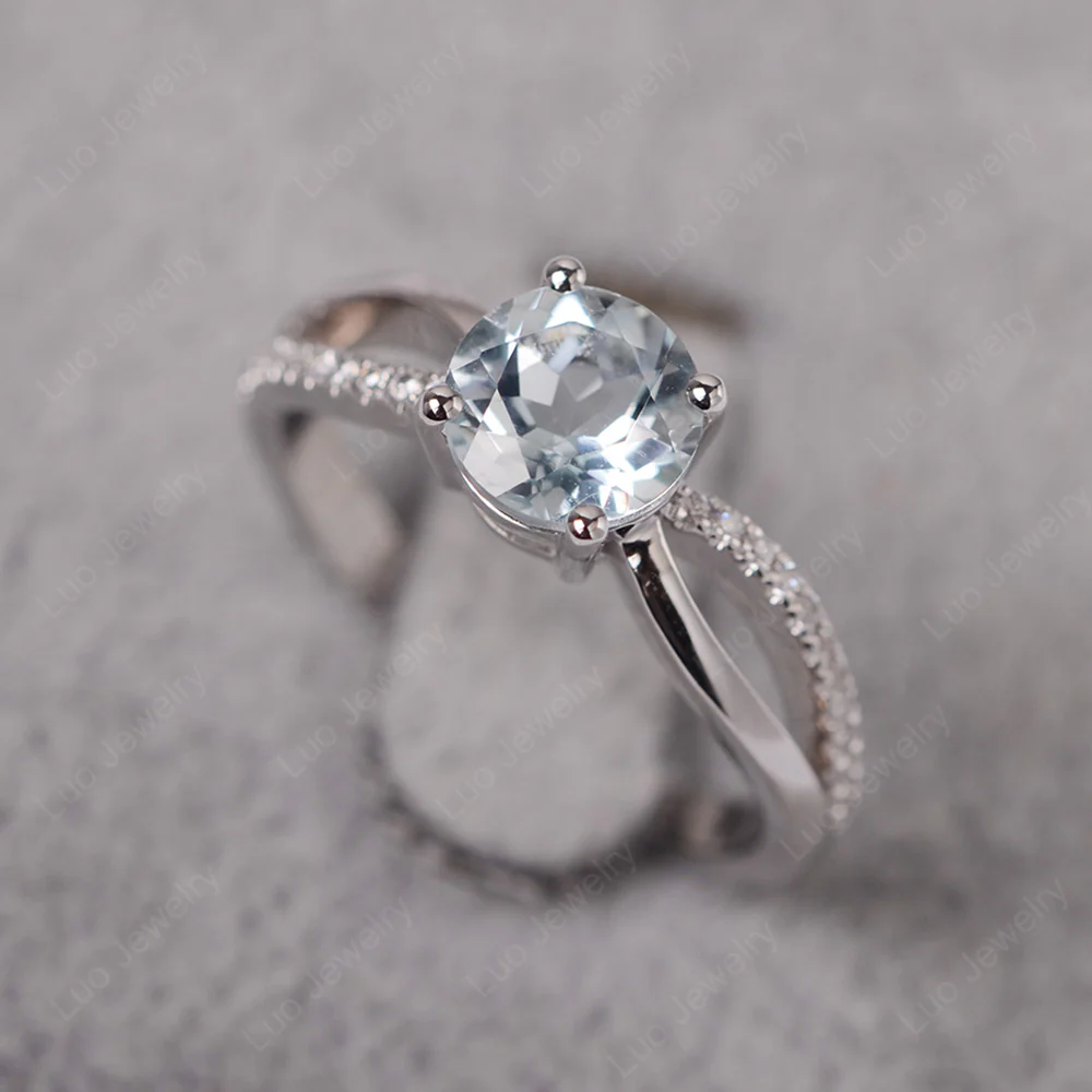 Aquamarine Ring Split Shank Engagement Ring - Image 2
