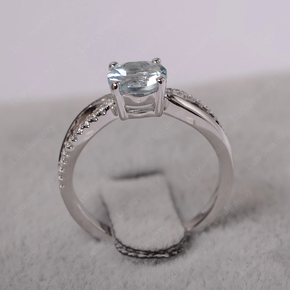 Aquamarine Ring Split Shank Engagement Ring - Image 3