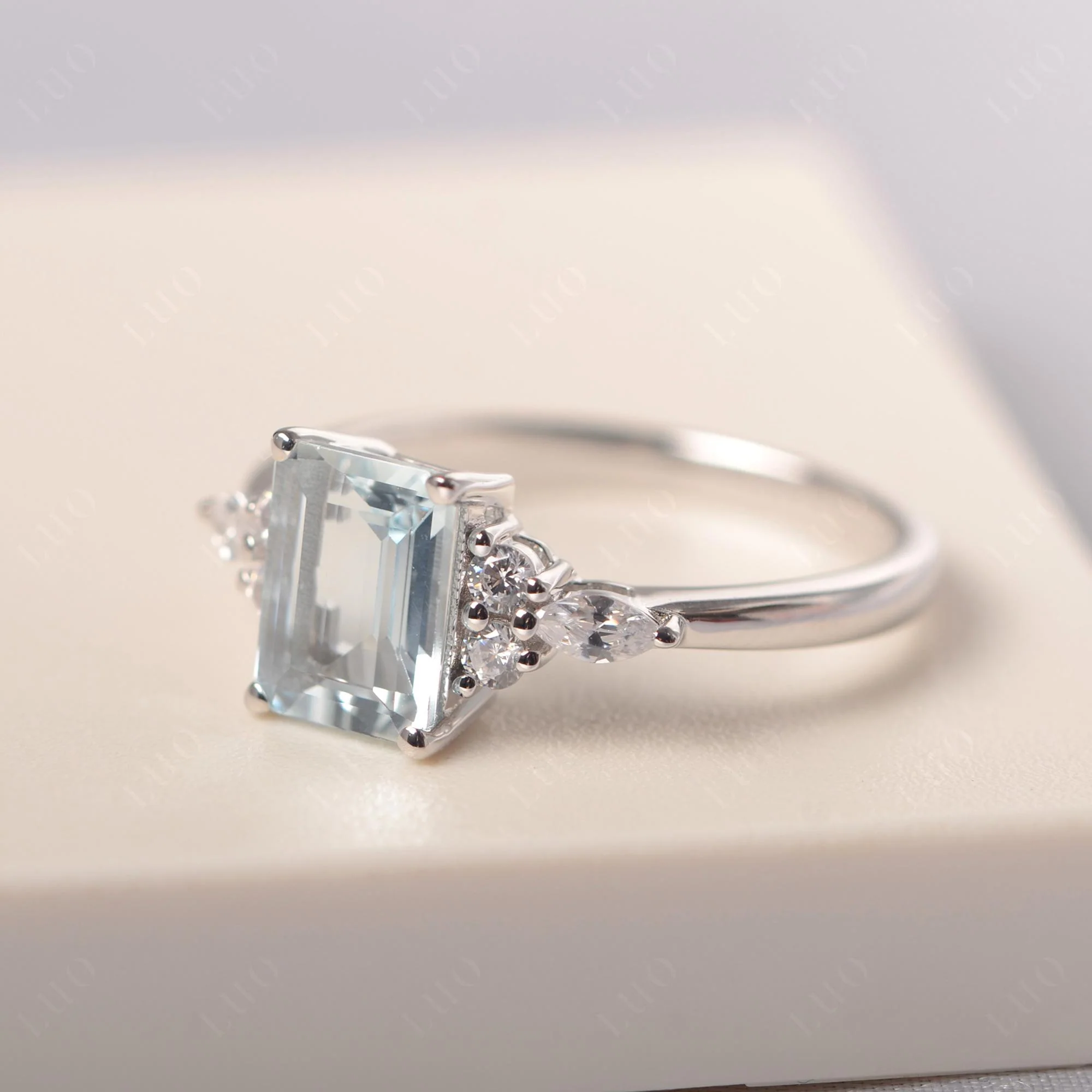 Simple Emerald Cut Aquamarine Ring - Image 30