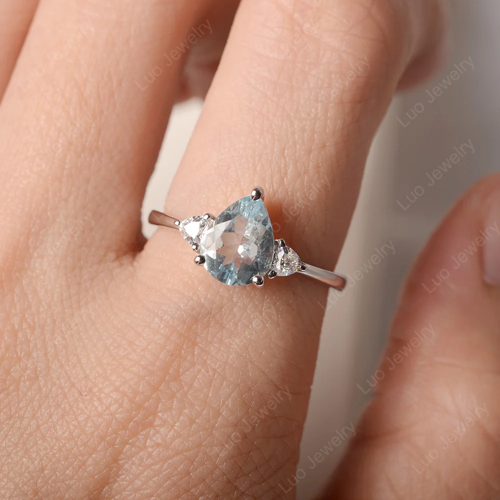 Teardrop Aquamarine Trilogy Ring - Image 5