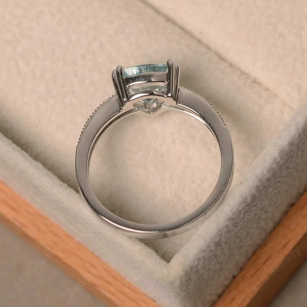 Trillion Cut Aquamarine Double Prong Ring - Image 3