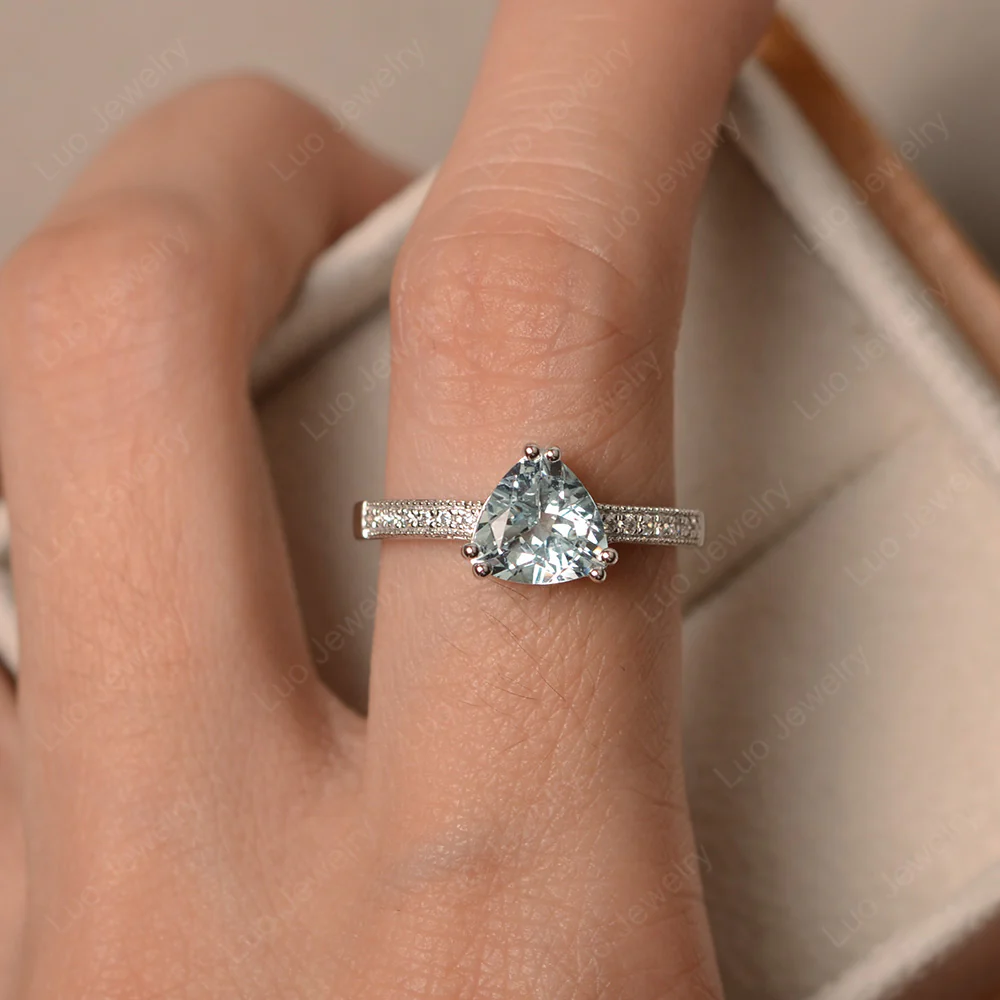 Trillion Cut Aquamarine Double Prong Ring - Image 4