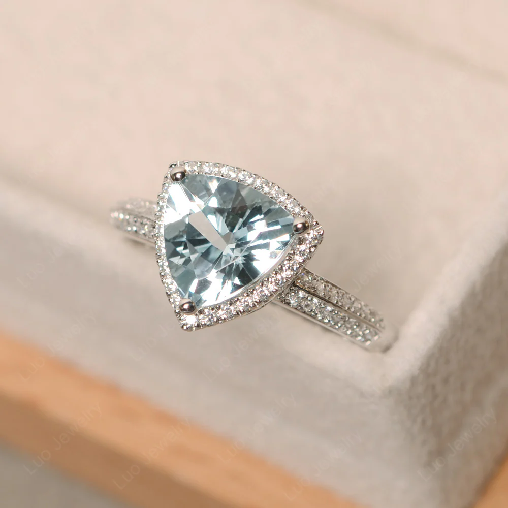 Luxury Aquamarine Halo Engagement Ring - Image 3