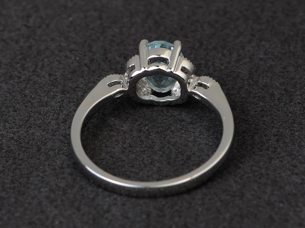 Oval Aquamarine Leaf Engagement Ring - Image 3