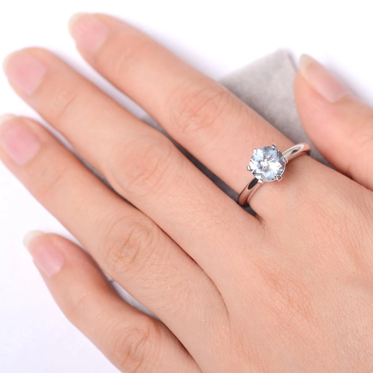 Aquamarine 6 Prong Solitaire Engagement Ring - Image 13