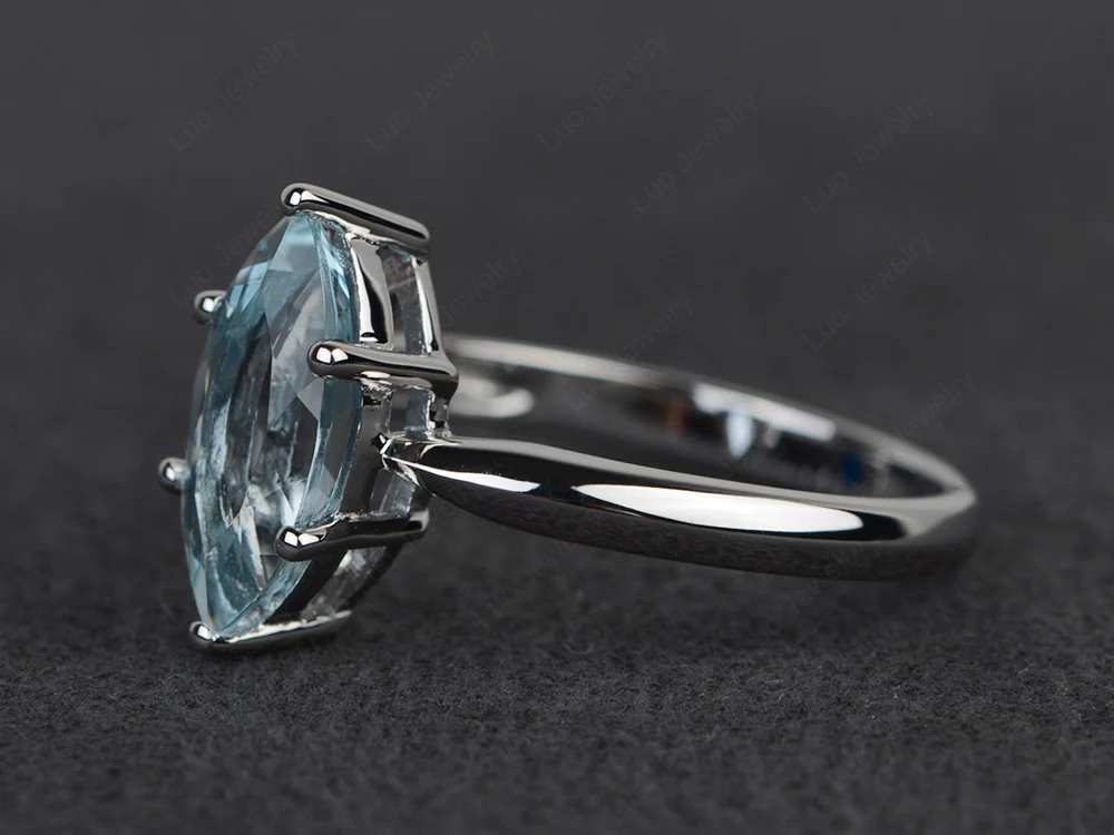 Marquise Cut Six Prong Aquamarine Ring - Image 2
