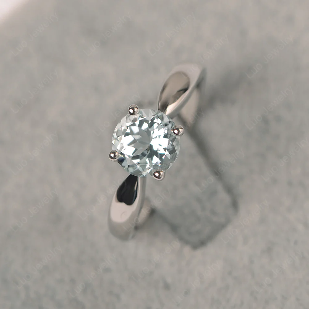 Aquamarine Round Solitaire Ring