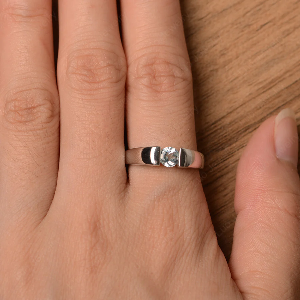 Aquamarine Solitaire Wide Band Ring - Image 4