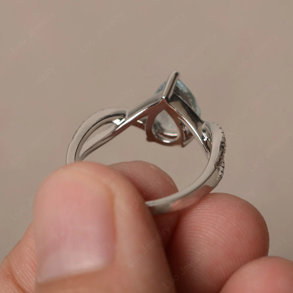 Aquamarine Split Shank Pear Engagement Ring - Image 2