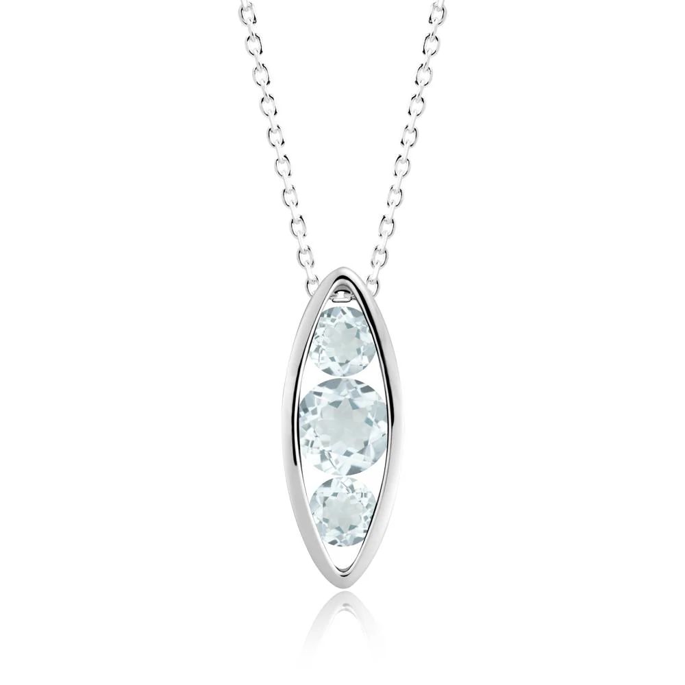 Aquamarine Three-Stone Marquise Pendant Necklace